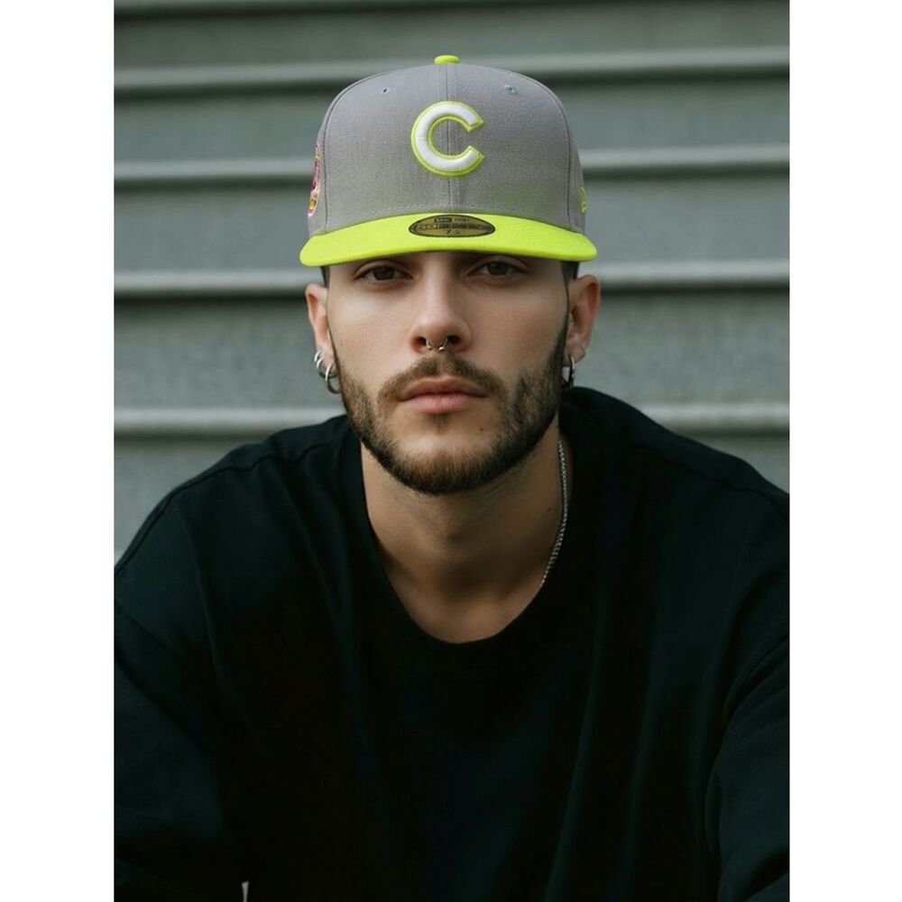NWT New Era Fitted Gray Neon Chicago Cubs Baseball Cap 1962 Allstars- Size 7 1/4